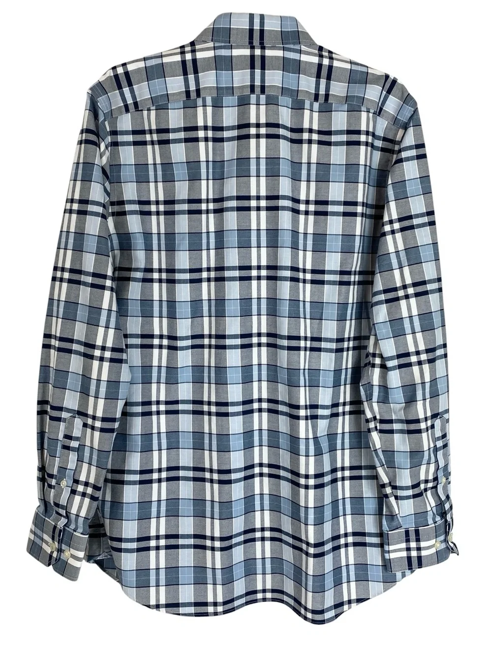 Banana Republic Grant Fit Men's Navy Plaid Button-Down No Iron Large 16-16 1/2